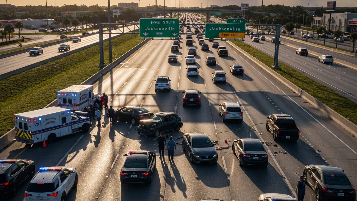 Heavy traffic on I-95 in Jacksonville where car accidents frequently occur