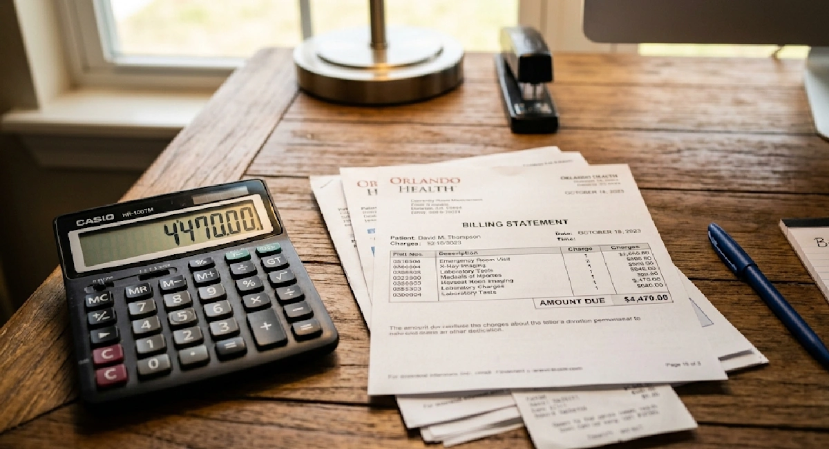 Calculator and medical bills representing how much a car accident lawsuit is worth in Florida