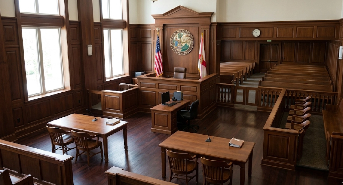 Empty Florida courtroom representing what to expect when suing after a car accident in Florida