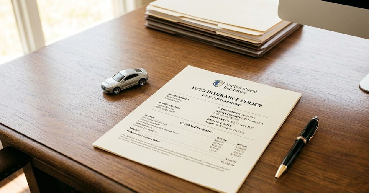 Car insurance policy document representing Florida uninsured motorist coverage and UM/UIM protection for drivers