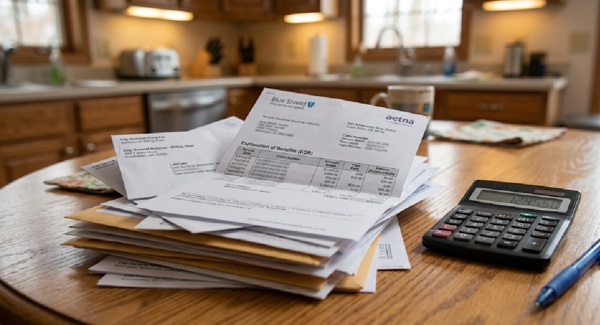 Stack of medical bills representing how Florida car accident injury claims handle medical billing and liens