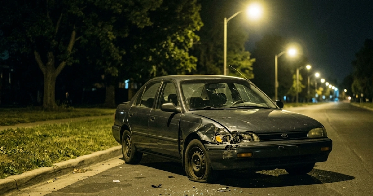 Damaged vehicle on a Florida roadside at night representing options after a hit and run accident in Florida