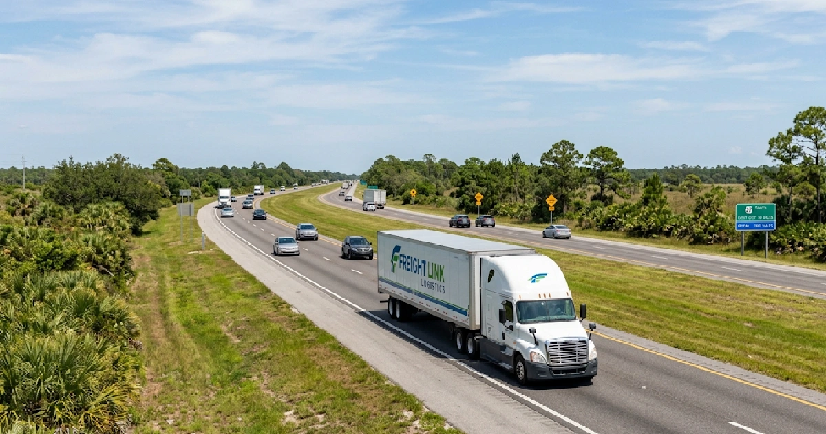 Commercial semi-truck on a Florida highway representing the complexity of Florida truck accident claims
