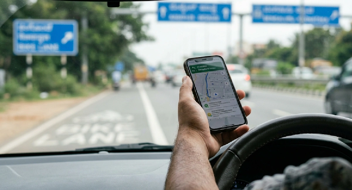 Hand holding smartphone while driving representing Florida distracted driving accident claims and legal recovery options